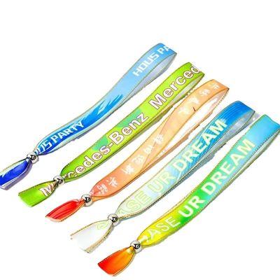 Custom Event Festival Party RFID Chip Satin Stoff Armbänder mit Logo-Textdruck