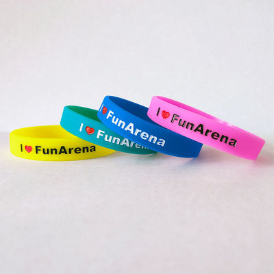 Mischfarbe Wasserdichte Seidenbildschirmdruck Gummi Armbänder mit ISO9001 Zertifikat