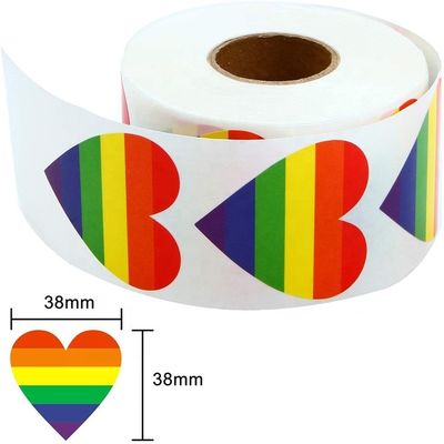 Geschenkhandwerk 1,5 Zoll 500 Stück pro Rolle gestreiftes Herz in Form von Liebe Gay Pride Regenbogen Herzensband Aufkleber